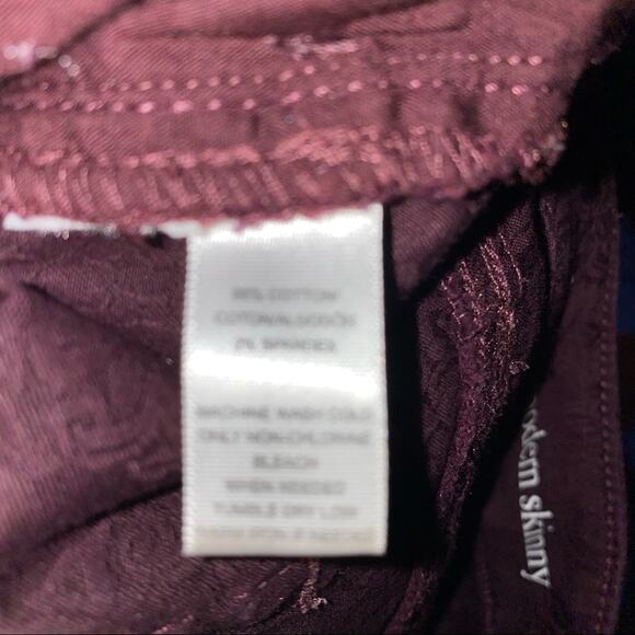 Ann Taylor Loft Modern Skinny floral embroidery print burgundy jeans 26/2 - Picture 10 of 10